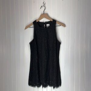 Cabi Black Floral Lace Tank Top Small‎ Sleeveless High Neck Scallop Hem Blouse